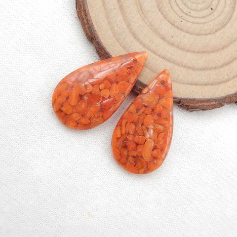 Bijoux faits à la main ! Perles de boucles d'oreilles en pierres précieuses de corail, paire de boucles d'oreilles en pierre percée, 29 x 15 x 5 mm, 5,4 g