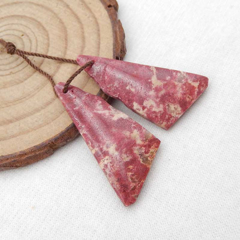 Paire de boucles d'oreilles en thulite, pierre pour la fabrication de boucles d'oreilles, 30x20x4mm, 6.8g