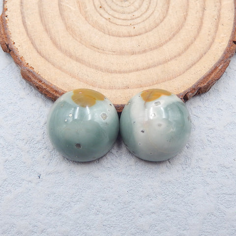 Paire de cabochons en jaspe Picasso naturel, 18 x 8 mm, 7,8 g