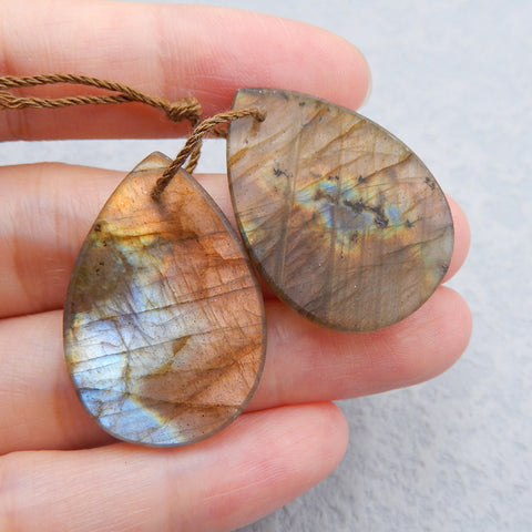 Natural Labradorite Earring Beads 30x21x3mm, 8.3g