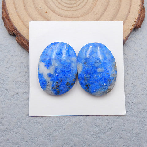 Paire de cabochons à dos plat en lapis-lazuli bleu naturel, 22 x 16 x 4 mm, 6,3 g