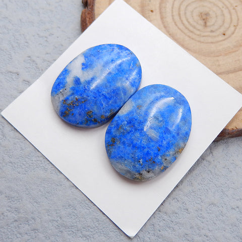 Paire de cabochons à dos plat en lapis-lazuli bleu naturel, 22 x 16 x 4 mm, 6,3 g