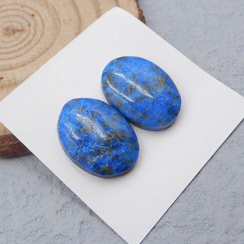 Paire de cabochons ovales à dos plat en lapis-lazuli bleu naturel, 19 x 14 x 4 mm, 4,6 g