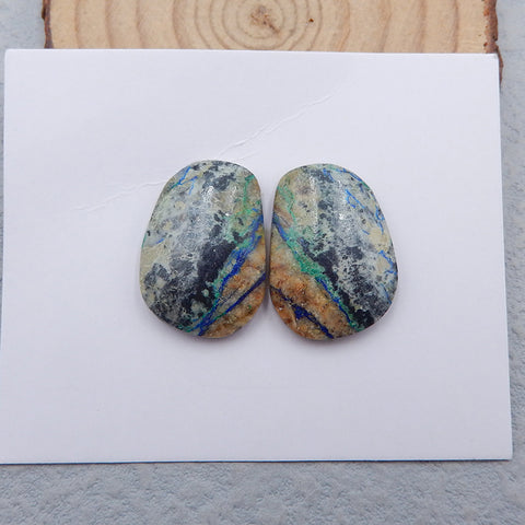 Paire de cabochons en pierres précieuses de chrysocolle naturelle, 23x16x4 mm, 7,79 g