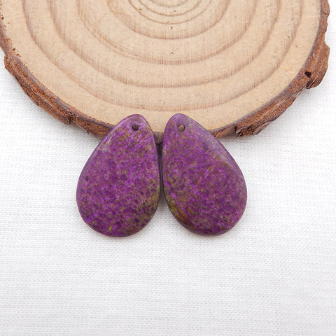 Paire de Boucles d'Oreilles Stichtite Pierre Violette Africaine Naturelle 21x14x3mm,2.6g