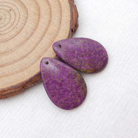 Paire de Boucles d'Oreilles Stichtite Pierre Violette Africaine Naturelle 21x14x3mm,2.6g