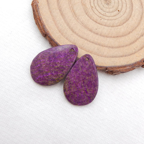 Paire de Boucles d'Oreilles Stichtite Pierre Violette Africaine Naturelle 21x14x3mm,2.6g