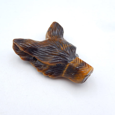 Natural Tiger's Eye Jasper Carved wolf head Pendant Bead 39X18X15mm, 34.6g