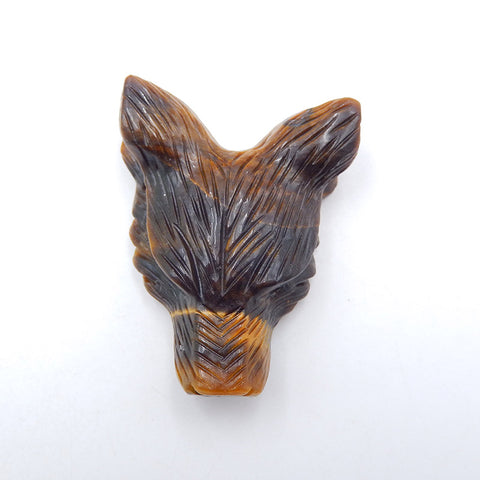 Natural Tiger's Eye Jasper Carved wolf head Pendant Bead 39X18X15mm, 34.6g