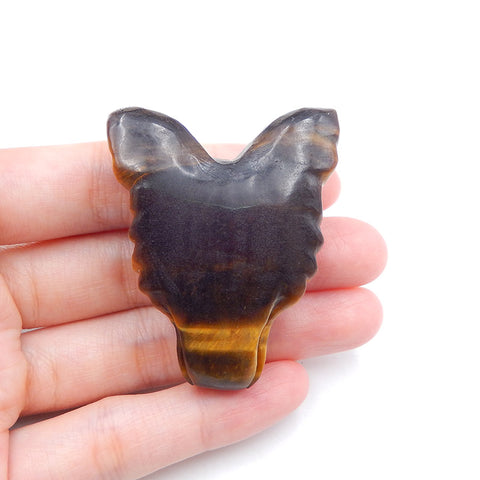 Natural Tiger's Eye Jasper Carved wolf head Pendant Bead 39X18X15mm, 34.6g