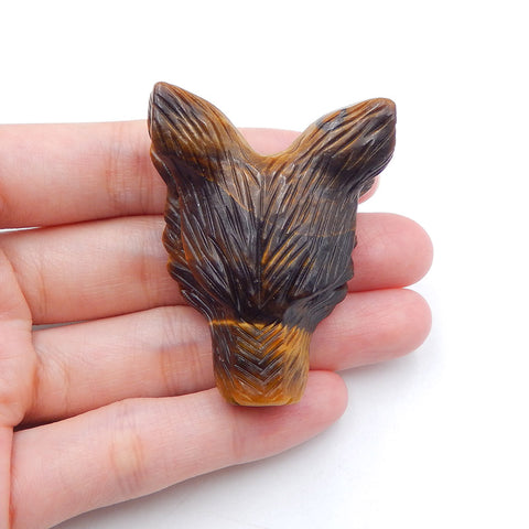 Natural Tiger's Eye Jasper Carved wolf head Pendant Bead 39X18X15mm, 34.6g