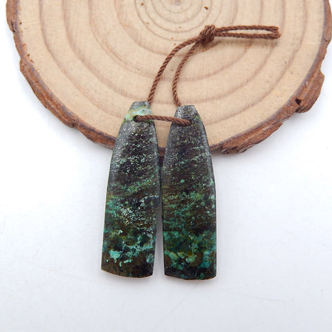 Paire de Boucles d'Oreilles Percées Turquoise Africaine Verte Naturelle, 33x10x4mm, 5.1g