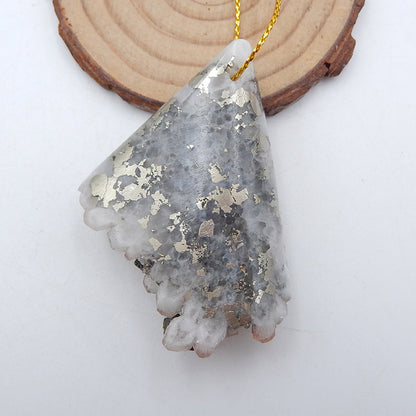 Quartz blanc Drusy avec perle pendentif en pyrite, 55 x 38 x 14 mm, 37 g