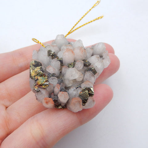 Quartz blanc Drusy avec perle pendentif en pyrite, 55 x 38 x 14 mm, 37 g