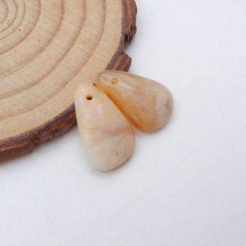 Paire de boucles d'oreilles percées en agate de bambou naturel 16 x 11 x 4 mm, 2,3 g