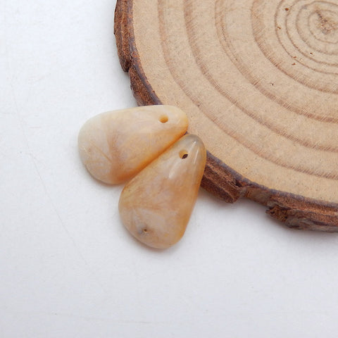 Paire de boucles d'oreilles percées en agate de bambou naturel 16 x 11 x 4 mm, 2,3 g