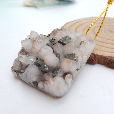 Natural White Quartz with Pyrite Pendant Bead 45x38x13mm, 24.9g