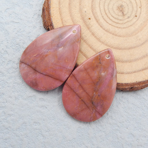 Paire de Boucles d'Oreilles Percées en Rhodonite Naturelle, 30x20x4mm, 12g