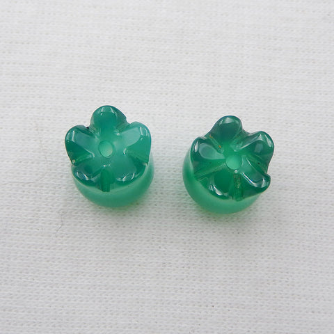 Paire de Boucles d'Oreilles Percées Fleur en Agate Verte Naturelle Sculptée, 11x9mm, 3.2g