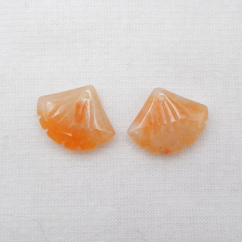 Natural Yellow Jade Carved leaf Earring Beads 15x18x4mm, 3g