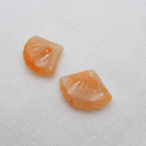 Natural Yellow Jade Carved leaf Earring Beads 15x18x4mm, 3g