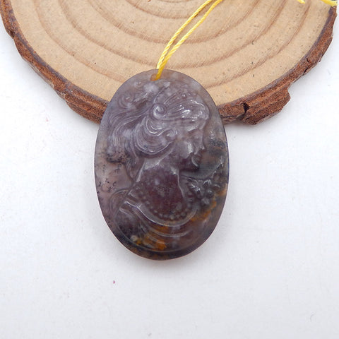 Pendentif naturel en agate dendritique sculptée à la main, 30 x 22 x 7 mm, 8,34 g