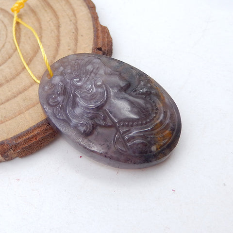 Pendentif naturel en agate dendritique sculptée à la main, 30 x 22 x 7 mm, 8,34 g