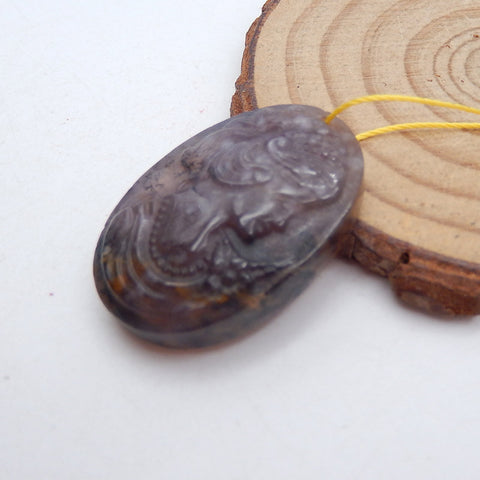 Pendentif naturel en agate dendritique sculptée à la main, 30 x 22 x 7 mm, 8,34 g