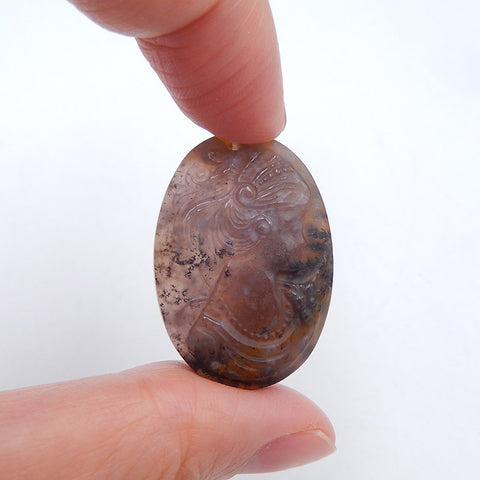 Natural Dendritic Agate Pendant Bead 30x22x7mm, 8.3g