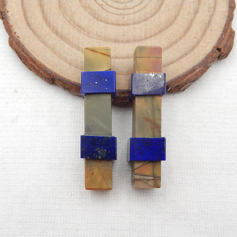 Intarsia of Red Creek and Lapis Lazuli Earring Beads 33X8mm, 8.5g