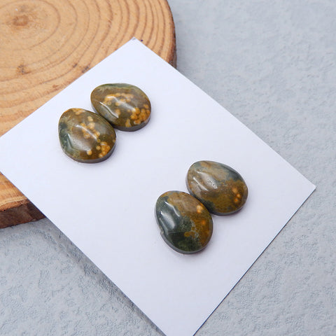 2 Pairs Natural Ocean Jasper Cabochons 16x12x5mm, 6.5g