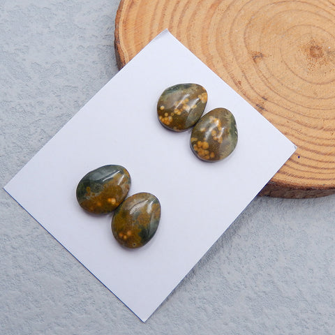 2 Pairs Natural Ocean Jasper Cabochons 16x12x5mm, 6.5g