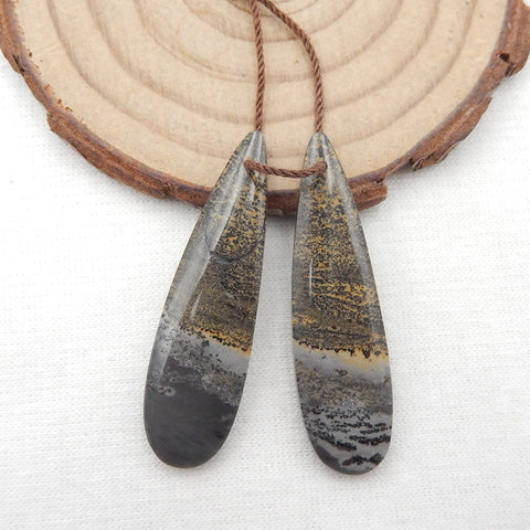 Paire de boucles d'oreilles percées Teardrop Chohua Jasper, 39 x 11 x 3 mm, 5,6 g