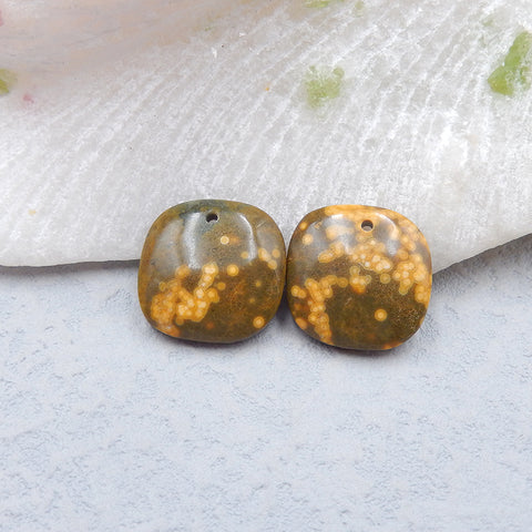 Paire de Boucles d'Oreilles Percées Jaspe Océan Naturel 16x16x4mm,4.1g