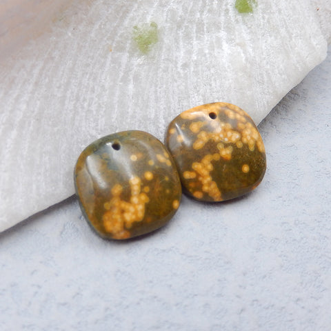 Paire de Boucles d'Oreilles Percées Jaspe Océan Naturel 16x16x4mm,4.1g