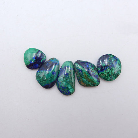 5 PCS Natural Blue Azurite Cabochons 22x12x4mm, 14x14x4mm, 13g