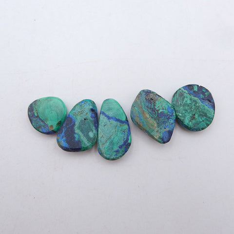 5 PCS Natural Blue Azurite Cabochons 22x12x4mm, 14x14x4mm, 13g