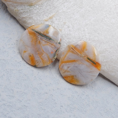 Natural Bamboo Agate Cabochons Paired 20x18x3mm, 3.6g