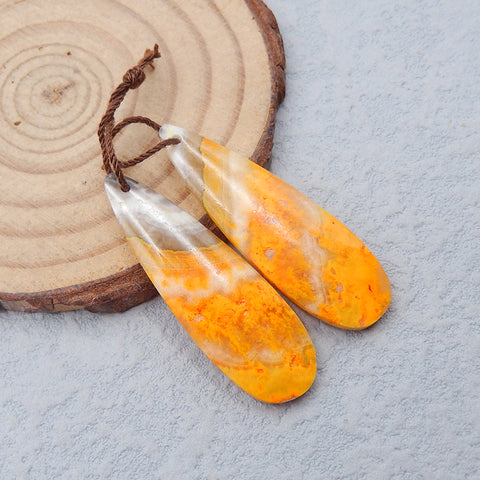 Bumble Bee Stone Teardrop Earrings 石对制作耳环，37x12x7mm，6.2g