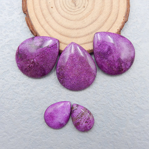 5 PCS Natural African Purple Stone Cabochons 30x25x5mm, 19x12x4mm 15.9g