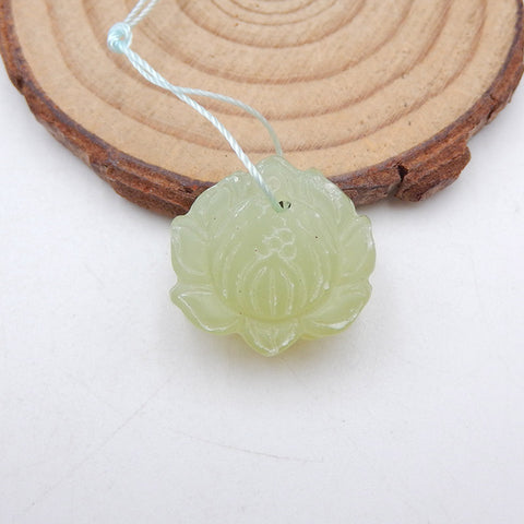 Natural Nephrite Jade Carved flower Pendant Bead 20x9mm, 5.6g