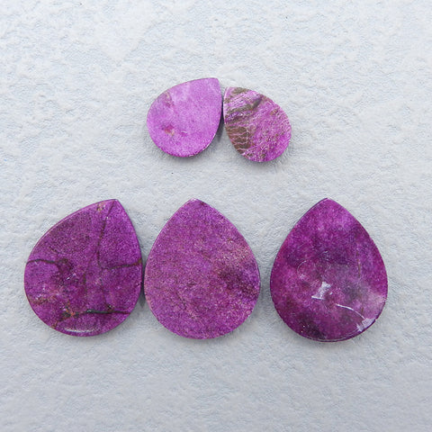 5 PCS Natural African Purple Stone Cabochons 30x25x5mm, 19x12x4mm 15.9g