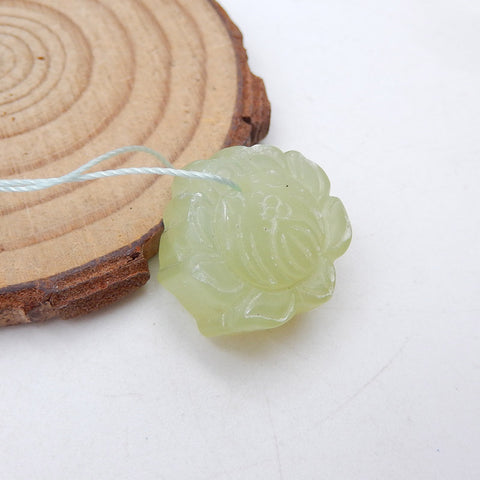 Natural Nephrite Jade Carved flower Pendant Bead 20x9mm, 5.6g