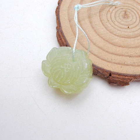 Natural Nephrite Jade Carved flower Pendant Bead 20x9mm, 5.6g