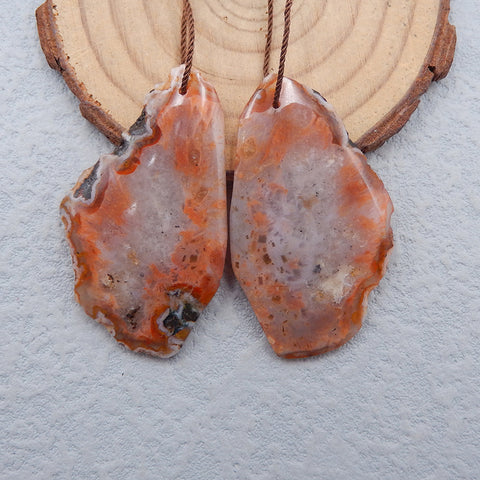 Paire de boucles d'oreilles percées en agate naturelle de forme libre, 44 x 26 x 4 mm, 14,7 g