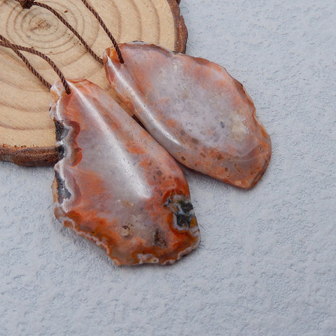 Paire de boucles d'oreilles percées en agate naturelle de forme libre, 44 x 26 x 4 mm, 14,7 g