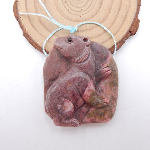 Natural Rhodonite Carved bear Pendant Bead 42x38x11mm, 40g