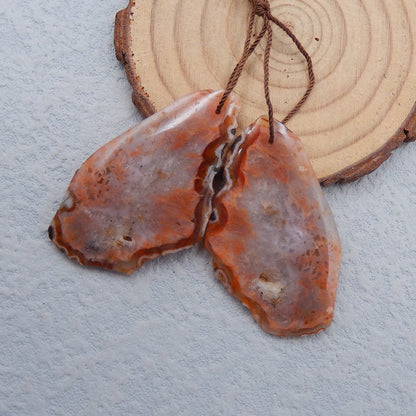 Paire de boucles d'oreilles percées en agate naturelle de forme libre, 44 x 26 x 4 mm, 14,7 g