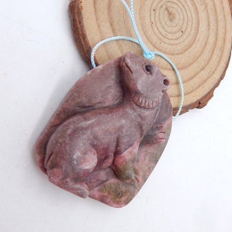 Natural Rhodonite Carved bear Pendant Bead 42x38x11mm, 40g