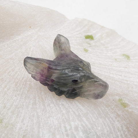 Natural Fluorite Carved wolf head Pendant Bead 30x21x11mm, 8.4g